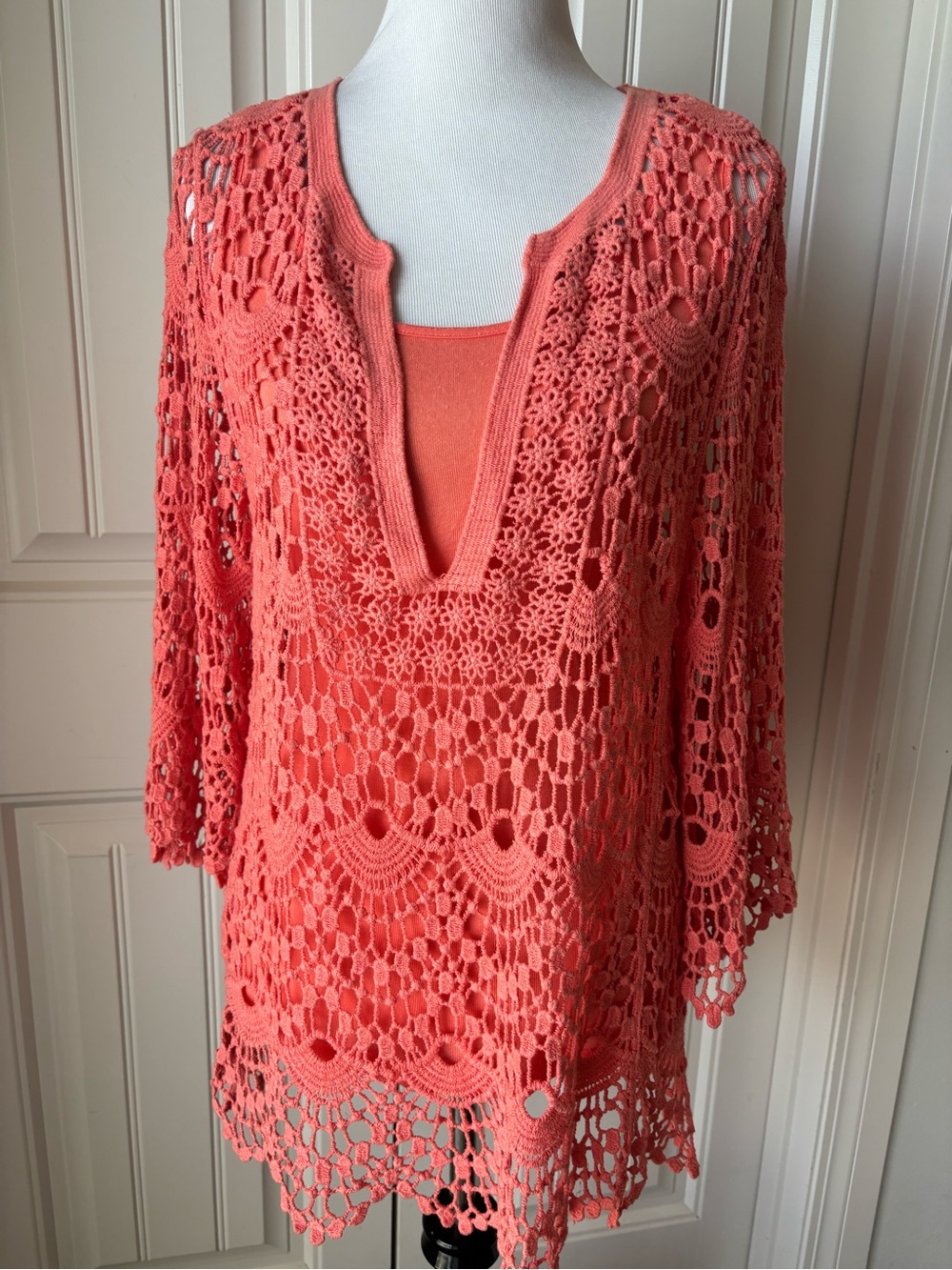 Cristina Coral Crochet Overlay with Matching Scoop Tank - Picture 5 of 7